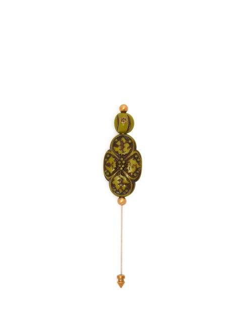 Matchesfashion.com Gucci - Floral Engraved Pin Brooch - Womens - Green