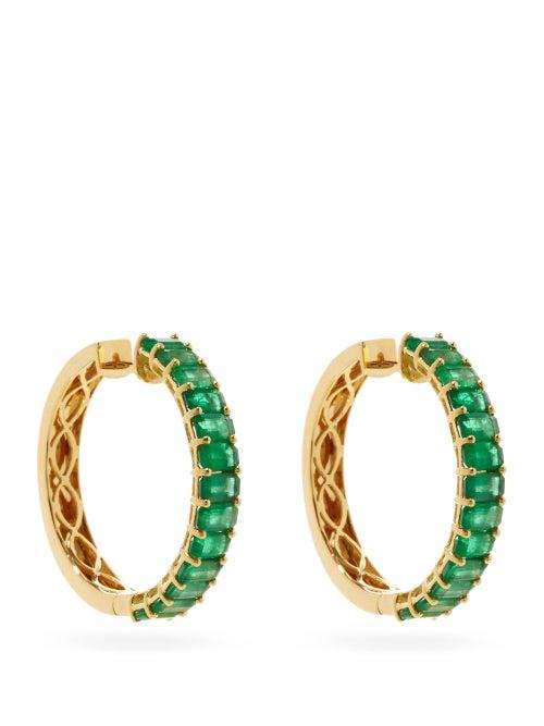 Matchesfashion.com Shay - Emerald & 18kt Gold Hoop Earrings - Womens - Green Gold