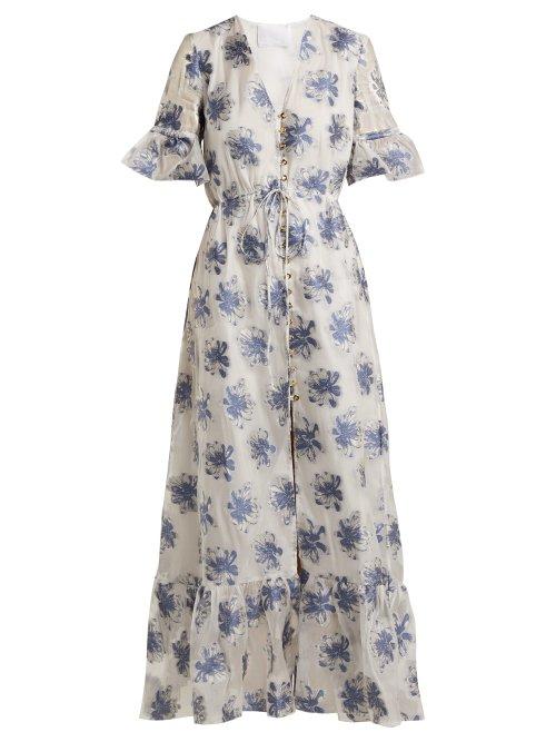 Matchesfashion.com Athena Procopiou - In The Hills V Neck Floral Jacquard Dress - Womens - White Multi
