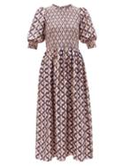 Muzungu Sisters - Julia Floral-print Silk-twill Midi Dress - Womens - Pink Multi
