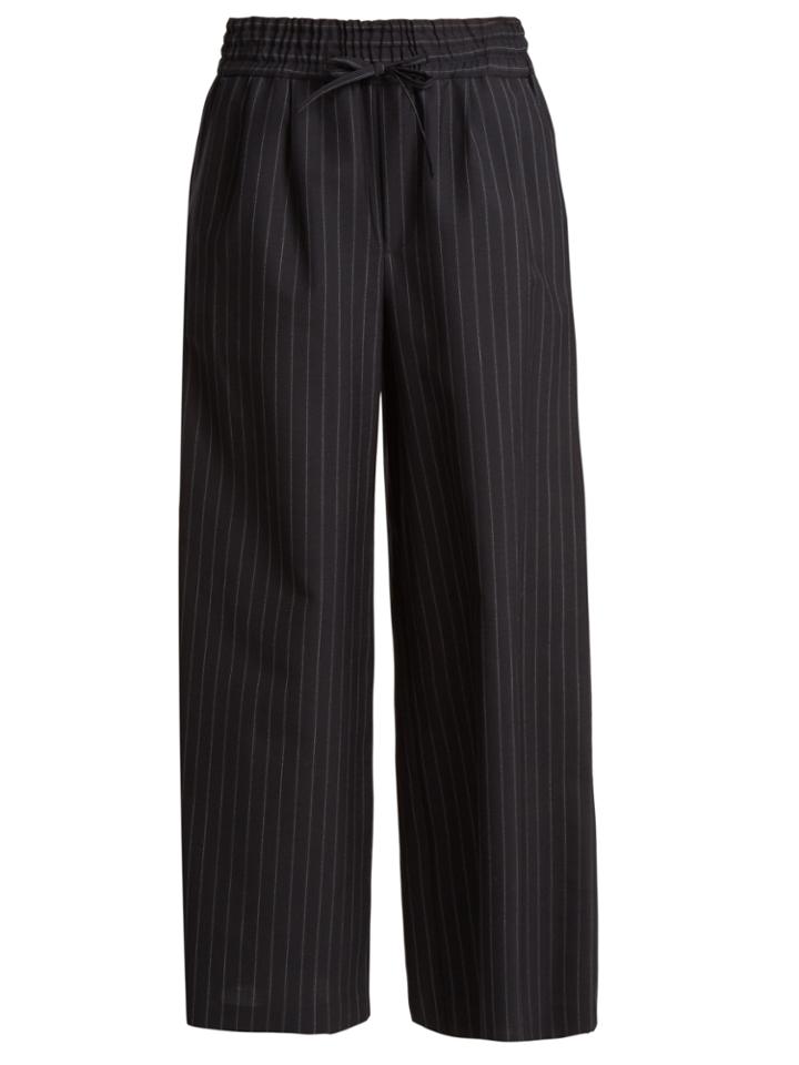 Muveil Wide-leg Striped Wool-blend Cropped Trousers