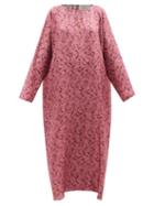 Asceno - Rhodes Leaf-print Silk-satin Maxi Dress - Womens - Pink