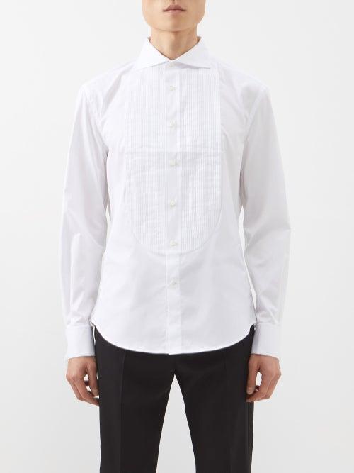 Brunello Cucinelli - Pleated-plastron Cotton-poplin Tuxedo Shirt - Mens - White