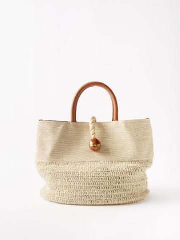 Serena Uziyel - Almeria Large Raffia And Leather Tote Bag - Womens - Beige