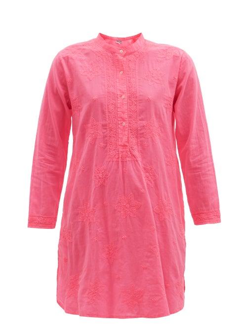 Matchesfashion.com Juliet Dunn - Embroidered Cotton Tunic Shirt Dress - Womens - Pink