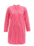 Matchesfashion.com Juliet Dunn - Embroidered Cotton Tunic Shirt Dress - Womens - Pink