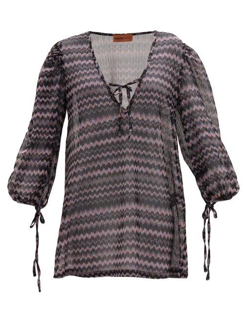 Matchesfashion.com Missoni - Zig-zag V-neck Kaftan - Womens - Black Multi