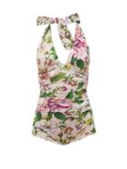 Matchesfashion.com Dolce & Gabbana - Halterneck Ruched Peony-print Swimsuit - Womens - Pink Print