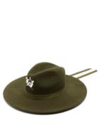 Matchesfashion.com Thebe Magugu - Sisterhood-plaque Wool-felt Fedora Hat - Womens - Khaki