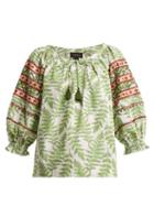 Matchesfashion.com Saloni - Polly Fern Print Cotton Top - Womens - Green White