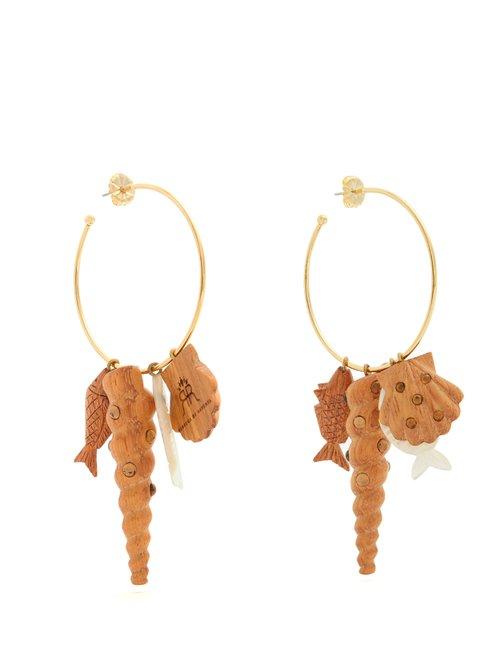 Matchesfashion.com Rebecca De Ravenel - Tallulah Charm Hoop Earrings - Womens - Brown