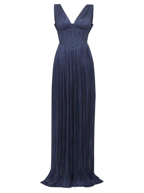 Matchesfashion.com Maria Lucia Hohan - Elysia Pliss Silk Tulle Gown - Womens - Navy