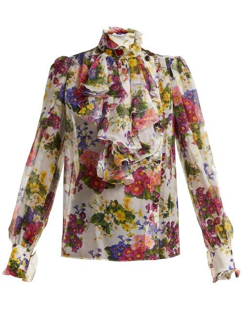 Matchesfashion.com Dolce & Gabbana - Primrose Print Stretch Silk Chiffon Blouse - Womens - White Multi
