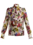 Matchesfashion.com Dolce & Gabbana - Primrose Print Stretch Silk Chiffon Blouse - Womens - White Multi