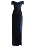 Matchesfashion.com Alessandra Rich - Off-the-shoulder Ruched Velvet Dress - Womens - Navy