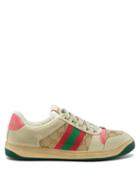 Matchesfashion.com Gucci - Screener Gg Logo Distressed Leather Trainers - Womens - Pink White