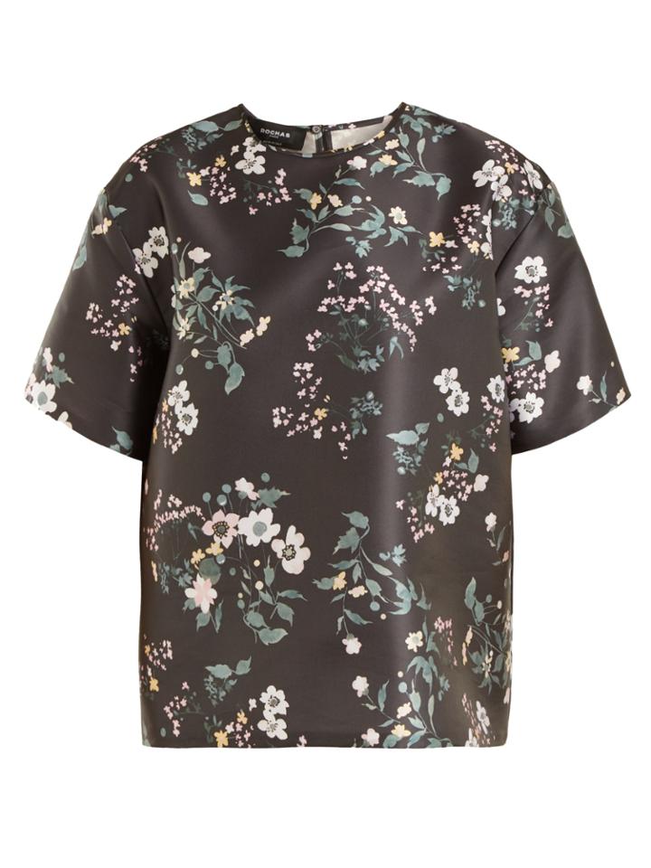 Rochas Floral-print Duchess-satin Top