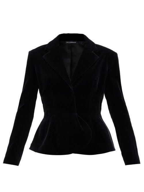 Matchesfashion.com Vika Gazinskaya - Peplum-hem Cotton-blend Velvet Jacket - Womens - Black