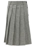 Matchesfashion.com Ami - Pleated Check Wool-blend Twill Suit Skirt - Womens - Black White