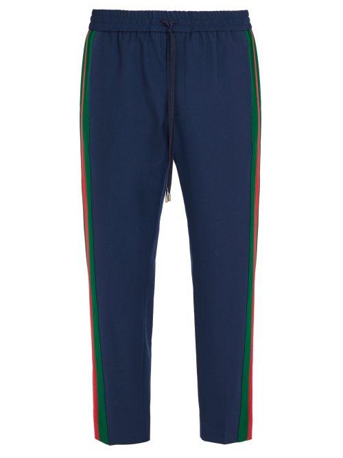 Matchesfashion.com Gucci - Side Stripe Wool Blend Trousers - Mens - Blue