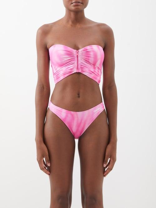 Ganni - Printed Cropped Bikini Top - Womens - Pnk Print
