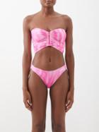 Ganni - Printed Cropped Bikini Top - Womens - Pnk Print