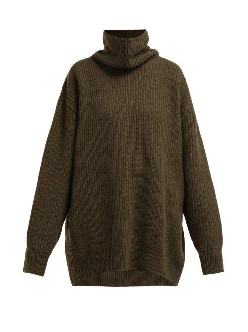 Matchesfashion.com Raey - Displaced Sleeve Roll Neck Wool Sweater - Womens - Khaki