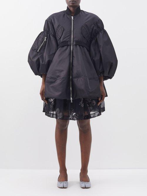 Simone Rocha - Puff-sleeve Satin Bomber Coat - Womens - Khaki Green