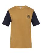 Matchesfashion.com Loewe - Logo Embroidered Contrast Sleeve Cotton T Shirt - Mens - Beige