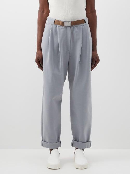 Brunello Cucinelli - Belted Cropped Double-jersey Trousers - Womens - Grey Blue