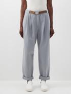 Brunello Cucinelli - Belted Cropped Double-jersey Trousers - Womens - Grey Blue