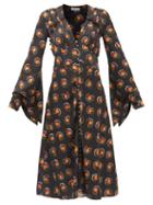 Paco Rabanne - V-neck Print Satin Midi Dress - Womens - Black Multi