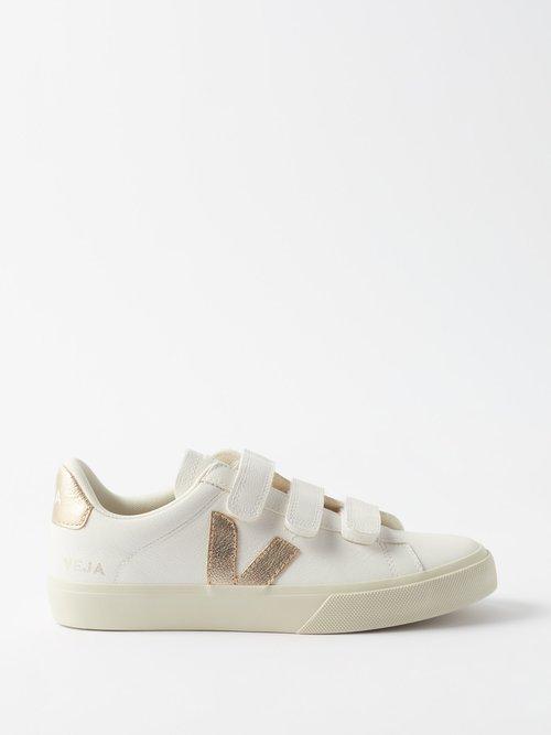 Veja - Recife Velcro Leather Trainers - Womens - White Gold