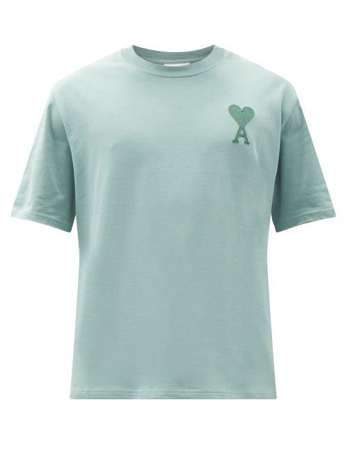 Matchesfashion.com Ami - Logo-embroidered Cotton-jersey T-shirt - Mens - Light Green