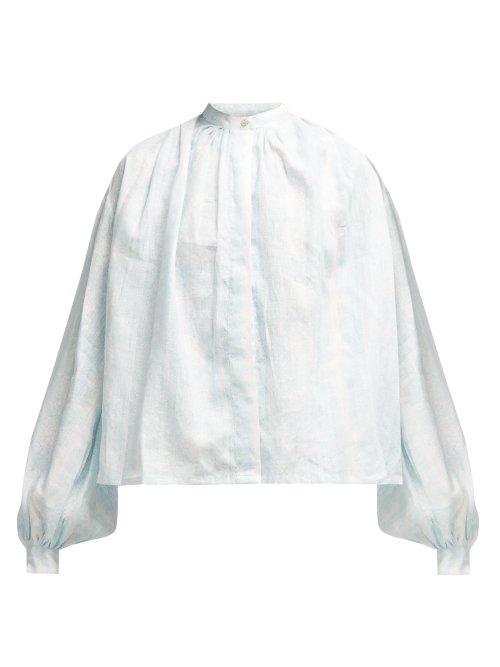 Matchesfashion.com Thierry Colson - Slava Floral Print Linen Blouse - Womens - Light Blue