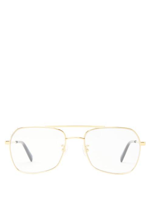 Matchesfashion.com Stella Mccartney - Logo Engraved Aviator Metal Glasses - Womens - Gold