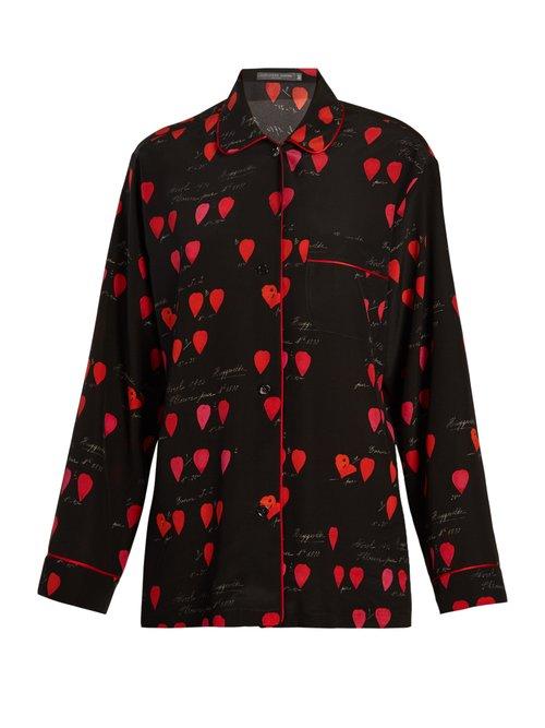 Matchesfashion.com Alexander Mcqueen - Heart Print Piped Edge Crepe Shirt - Womens - Black Print