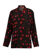 Matchesfashion.com Alexander Mcqueen - Heart Print Piped Edge Crepe Shirt - Womens - Black Print