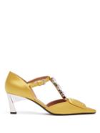 Matchesfashion.com Marni - Crystal Embellished Satin Kitten Heel Pumps - Womens - Dark Yellow