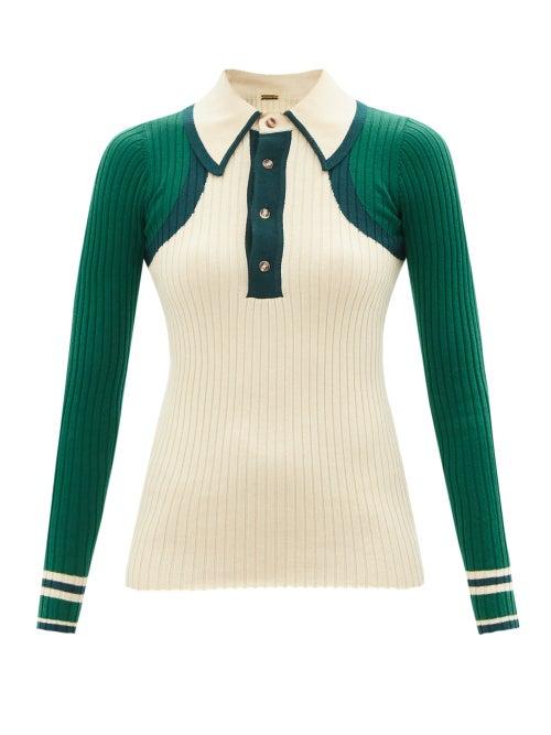 Dodo Bar Or - Justin Ribbed-knit Polo Top - Womens - Green Multi