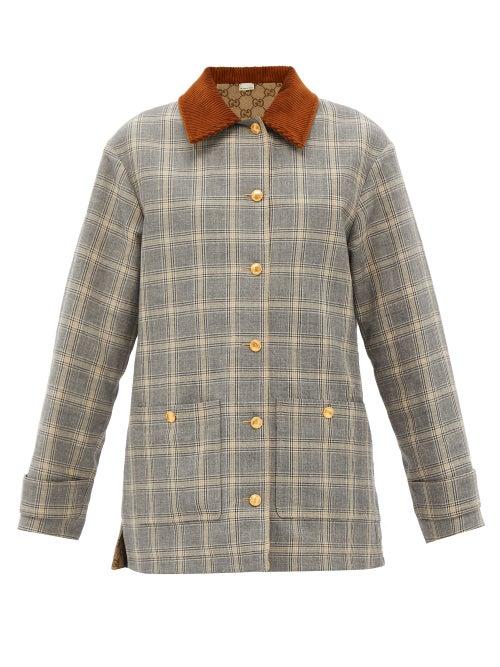 Gucci - Reversible Check Linen-blend Jacket - Womens - Grey Multi