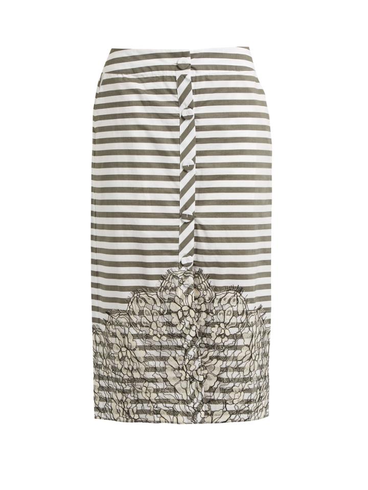 Johanna Ortiz Tanzania Striped Lace-panel Cotton-blend Skirt