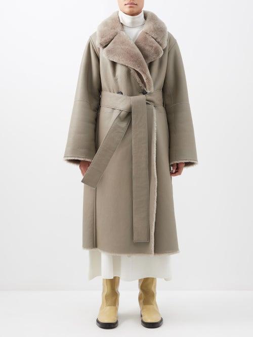 Joseph - Chislett Shearling-lined Belted Leather Coat - Womens - Dark Beige