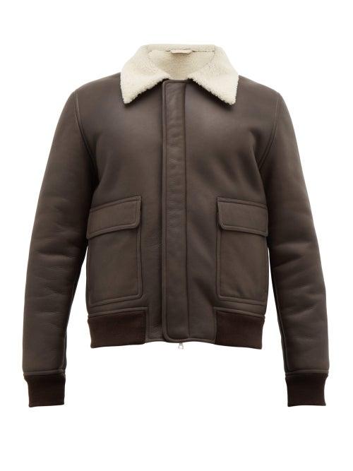 Matchesfashion.com De Bonne Facture - Shearling Lined Leather Aviator Jacket - Mens - Dark Brown