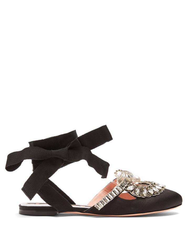 Rochas Crystal-embellished Backless Satin Flats
