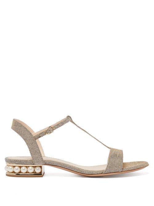 Matchesfashion.com Nicholas Kirkwood - Casati Faux Pearl Heeled Metallic T Bar Sandals - Womens - Gold