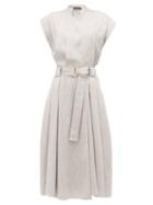 Matchesfashion.com Proenza Schouler - Belted Pleated-twill Wrap Dress - Womens - Grey