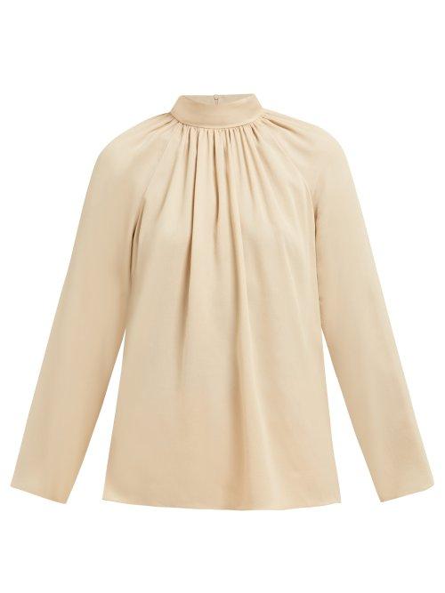 Matchesfashion.com The Row - Ella Gathered Silk Georgette Blouse - Womens - Beige