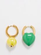 Timeless Pearly - Star & Heart Charm Gold-plated Earrings - Womens - Green Yellow