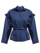 Matchesfashion.com Palmer//harding - Trap Ruffled Cotton Blend Poplin Shirt - Womens - Navy